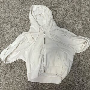 Brandy Melville Cropped White Zip-Up Hoodie